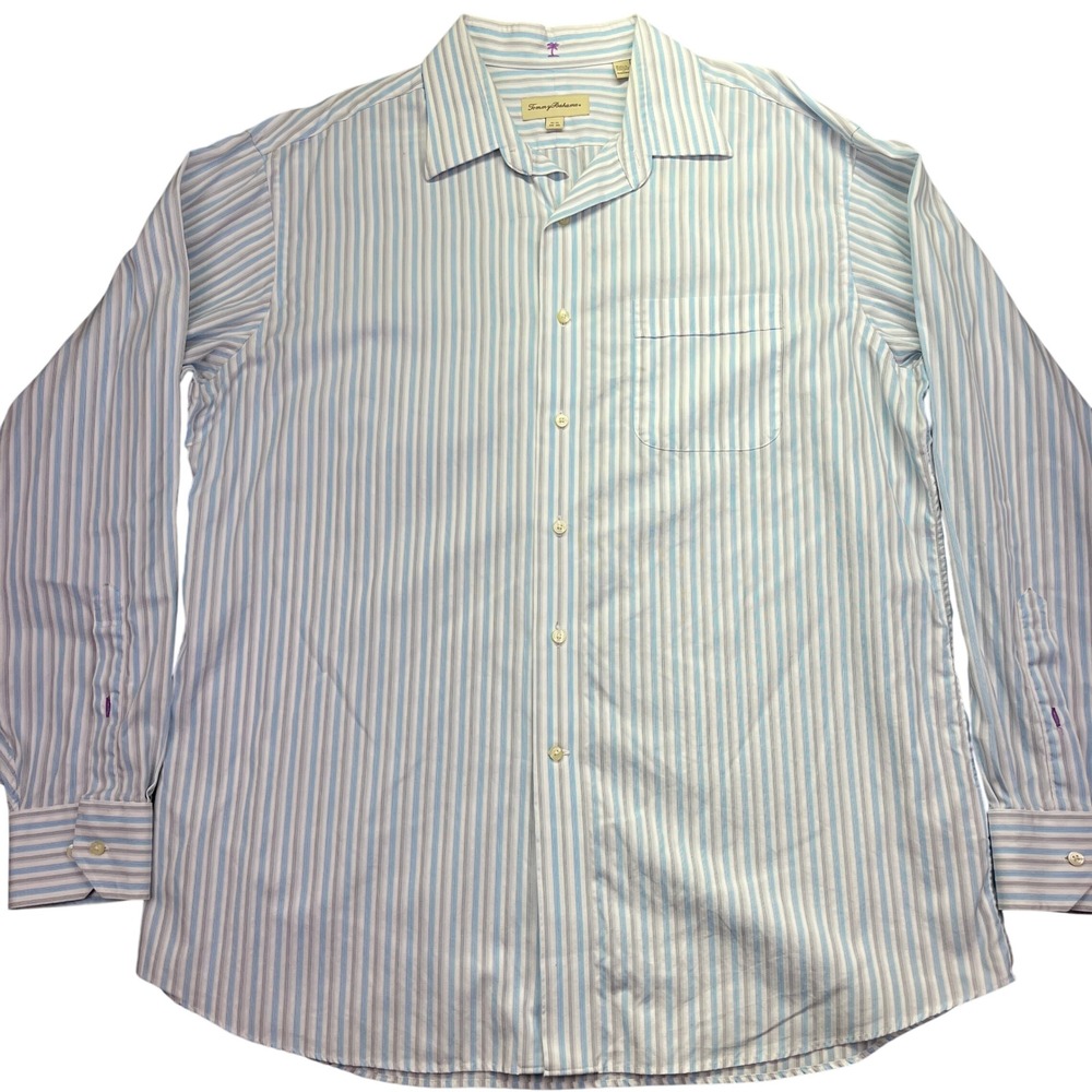 Tommy Bahama Striped Button Down Shirt Long Sleeve Casual‎ Mens Size 16 1/2